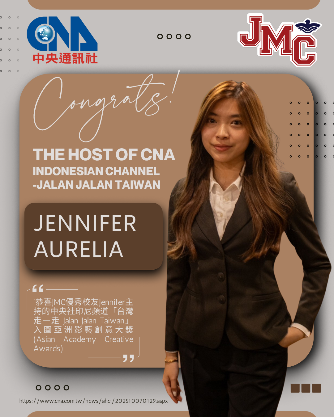 Featured image for “Congratulations to Jennifer Aurelia!”